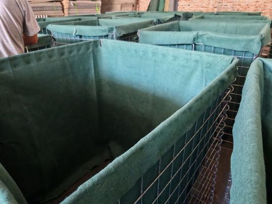 Barrières de défense remplies de sable galvanisé et de terre pliable avec polypropylène non tissé et conception empilable