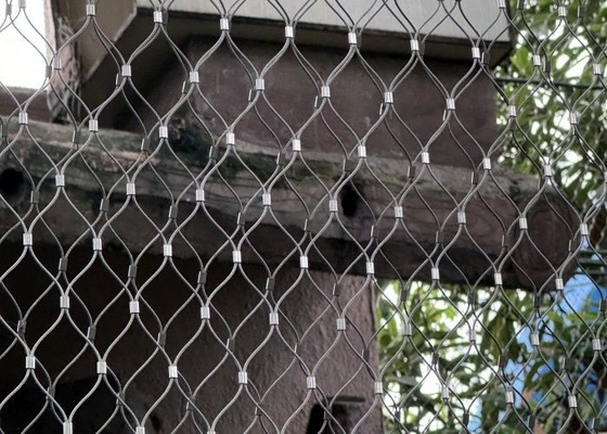 Réseau de prévention des chutes de roches en trous rhomboïdes avec connexion ferrée pour le zoo